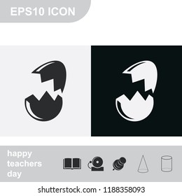 Broken egg flat black and white vector icon.