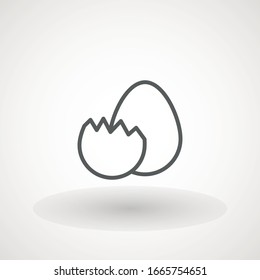 Broken egg icon breakfast food symbol. Easter Egg Line Icon On Black Background