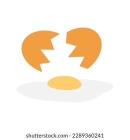 Broken egg icon. Cracked egg with shell and yolk, isolated on white background. Vector illustration.