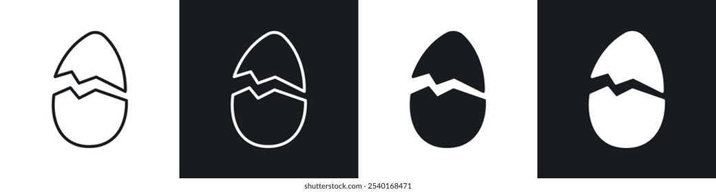 Broken egg icon set. Vector symbols in black and white colors.