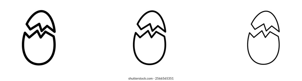 Broken egg icon in tree different line stroke sizes.