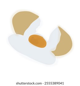 broken egg with broken egg inside. Fresh food cartoon icon. Broken egg shell farm. Egg yolk food