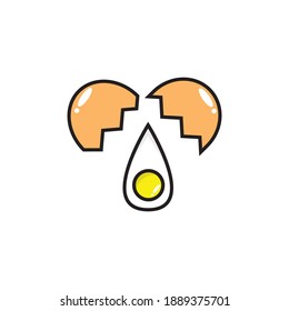 Huevo roto aislado en un fondo blanco. Ilustración vectorial en estilo plano de caricatura.