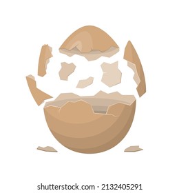 Broken egg isolated on a white background. Farm chicken eggshell cracking. Cracked eggs with eggshell pieces. Easter elements design. Vector illustration