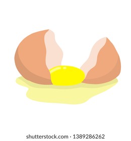 Broken egg. Leaked yolk. The shell fragments. Cooking omelet and Breakfast. Food problems in the kitchen. Cartoon flat illustration