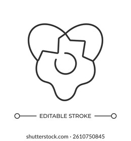 Broken egg line icon. Cooking breakfast with natural ingredient. Protein rich product. Healthy eating recipe. Isolated vector illustration. Outline symbol. Simple linear drawing. Editable stroke