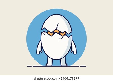 Broken egg mascot illustration in flat style. Cute cartoon character