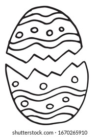 Broken egg with pattern, line art, hand drawn illustration. Coloring page, greeting card design. happy easter.