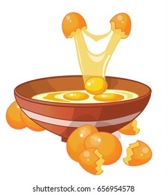 Broken egg, plate, cooking, smash. Vector cartoon illustration