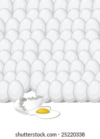 A broken egg in a sea of chicken eggs
