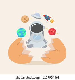 Broken egg shell with Astronaut meditating  in space