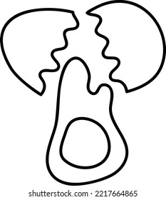 Broken Egg Shell Concept, vector outline icon design, Poultry farming symbol, Meat or Eggs Production Sign, Protein and farmyard equipment stock illustration