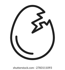 Broken egg shell crack line icon with hatching breakfast isolated minimalist culinary ingredient beginning