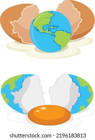 Broken egg shell with earth globe illustration