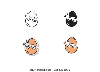 Broken Egg Shell Icon Set – Outline, Solid, Flat Styles