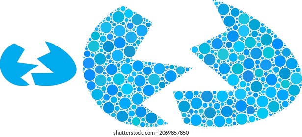 Broken egg shell vector composition of circle dots in different sizes and color tones. Dots are combined into broken egg shell vector composition. Abstract vector illustration.