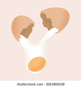 Broken egg shell vector hand drawn textured illustration isolated on beige. Cracked raw egg with white, yolk, and shell. Natural organic farm product for healthy diet. Baking and cooking Ingredients.