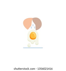 Broken egg shells flat icon, vector sign, Egg cooking colorful pictogram isolated on white. Omelet symbol, logo illustration. Flat style design