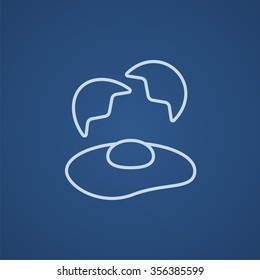Broken egg and shells line icon for web, mobile and infographics. Vector light blue icon isolated on blue background.