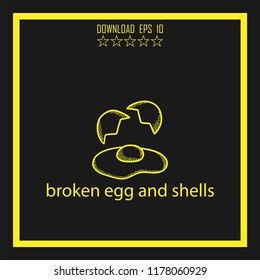 broken egg and shells sketch vector icon