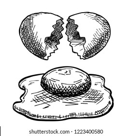 Broken egg sketch. Chicken's egg, doodle style, sketch illustration, vector