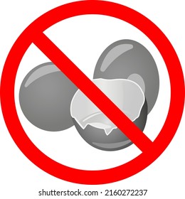 A broken egg with a yolk with a forbidden sign. A ban on the import of poultry products has been introduced. The flat symbol is an egg. Vector illustration.