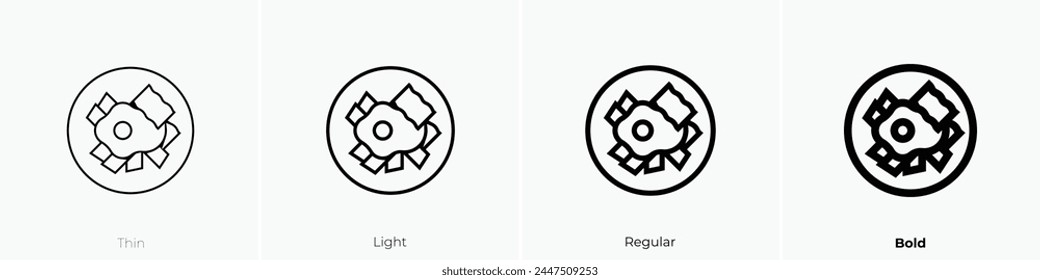 Symbol für gebrochene Eier. Dünnes, leichtes Regular- und Bold-Design isoliert auf weißem Hintergrund