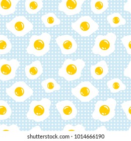 Broken eggs seamless pattern. Scrambled eggs. Breakfast and kitchen background