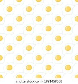 Broken eggs seamless pattern. Scrambled eggs with a seamless pattern. Scrambled eggs, isolated on a yellow background. Vector, illustration