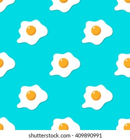 Broken eggs seamless pattern. Scrambled eggs. Breakfast background