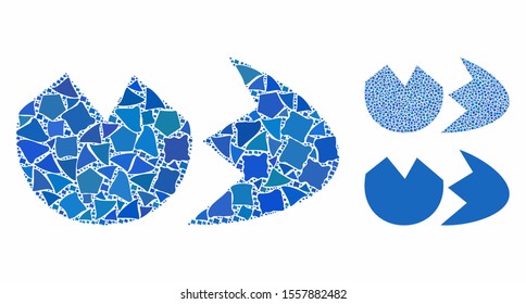 Broken eggshell mosaic of tuberous elements in different sizes and shades, based on broken eggshell icon. Vector unequal elements are united into collage.