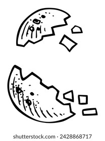Broken eggshell sketch. Egg shell fragments. Hand drawn vector illustration.