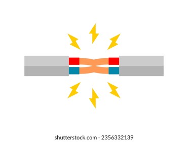 Icono de cortocircuito en el circuito de cable eléctrico roto diseño de vector plano