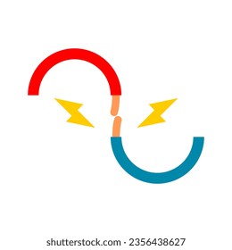 Broken electric cable wire short circuit icon flat vector design