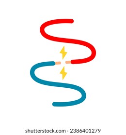 Broken electric cable wire short circuit icon flat vector design