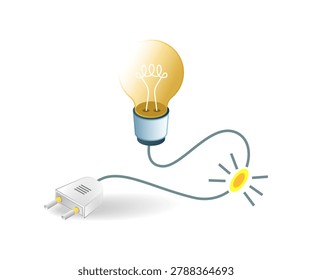 Broken Electric Connection Light Bulb and Power Plug Illustration