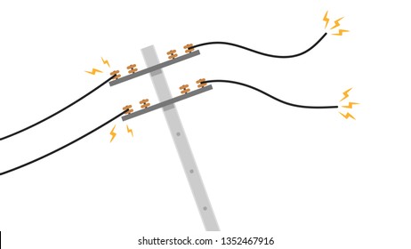 broken electric pole vector. electric pole on white background. free space for text. copy space. 