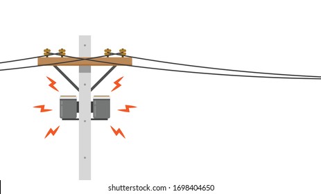 Broken electric pole vector. electric pole on white background. free space for text. copy space.