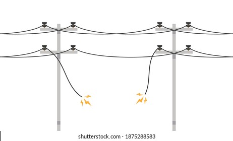 Broken electric pole vector. electric pole on white background. free space for text. copy space.