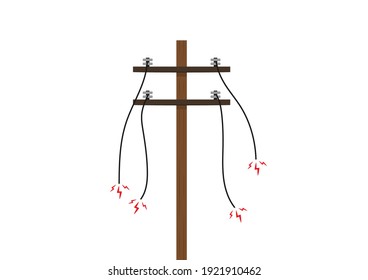 Broken electric pole vector. electric pole on white background. free space for text. copy space.