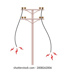 Broken electric pole vector. electric pole on white background. free space for text.