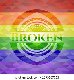 Broken emblem on mosaic background with the colors of the LGBT flag