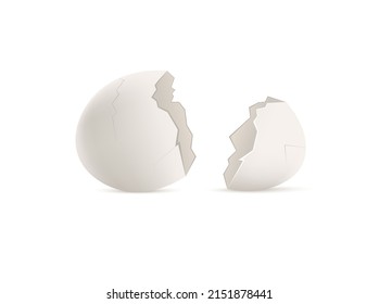 Broken empty eggshell template realistic vector illustration isolated on white background. Broken fractured egg realistic mockup for organic food packs.
