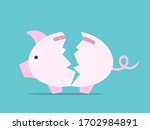 Broken empty piggy bank on turquoise blue. Financial crisis, default, poverty, bankruptcy, budget and investment concept. Flat design. EPS 8 vector illustration, no transparency, no gradients