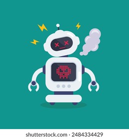 Broken error robot with spark. Cyborg Technology and Futuristic Intelligence Machine. Vector illustration