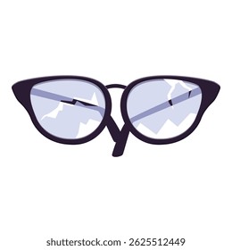 Broken eyeglasses with cracked glass reflecting light blue sky, representing vision impairment and the need for repair