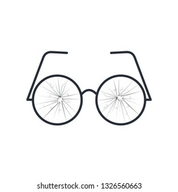 Broken  eyeglasses.  Damaged cracked glass. Vector icon.