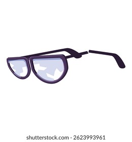 Óculos quebrados com templo separado e lentes rachadas, simbolizando má visão ou um acidente