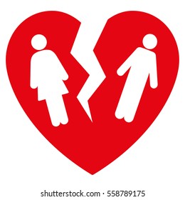 Broken Family Heart vector icon. Flat red symbol. Pictogram is isolated on a white background. Designed for web and software interfaces.