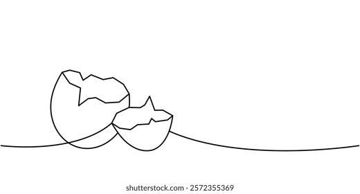 Broken farm egg one line continuous drawing. Organic farm product. Vector illustration